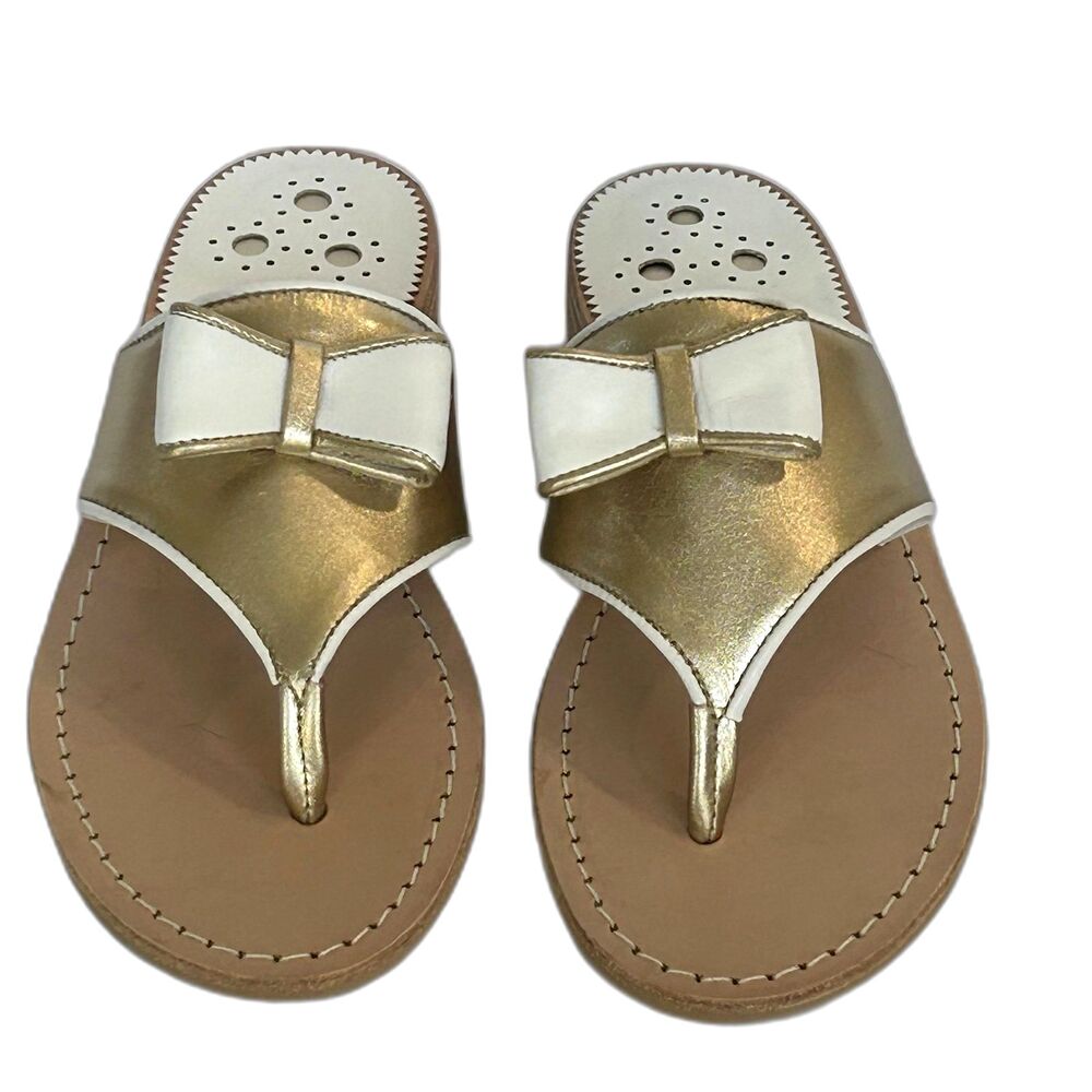 Jack Rogers Sandals Women’s Size 7.5M Color Gold White Giselle Bow Flats